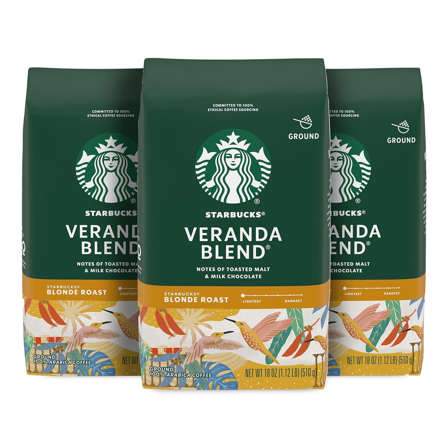 imageStarbucks Ground Coffee Blonde Roast Hot or Iced Coffee Veranda Blend Six 12 oz BagsVeranda Blend