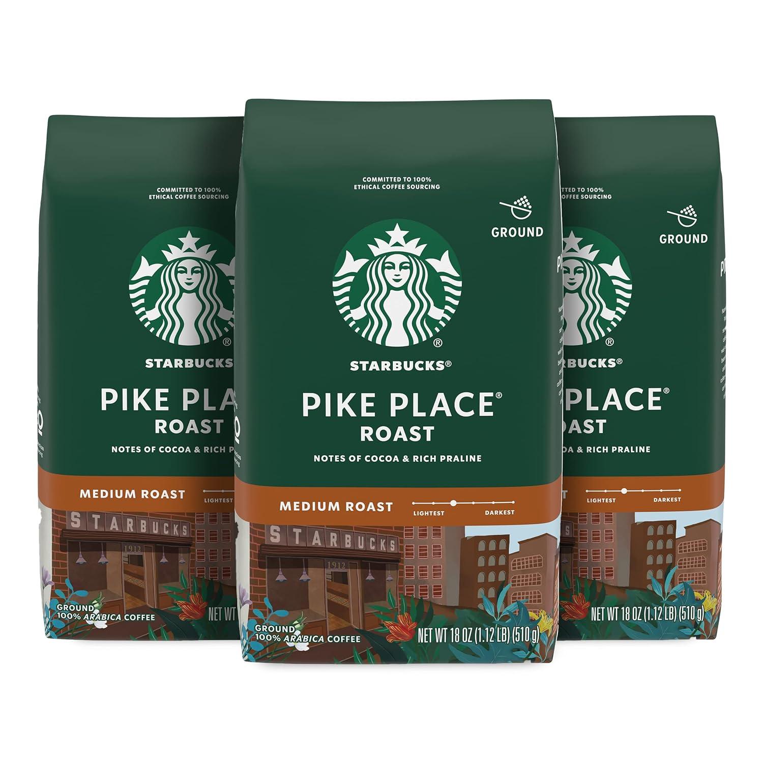 imageStarbucks Ground Coffee Medium Roast Coffee Decaf Pike Place Roast 100 Arabica 3 bags 12 oz eachPike Place Roast