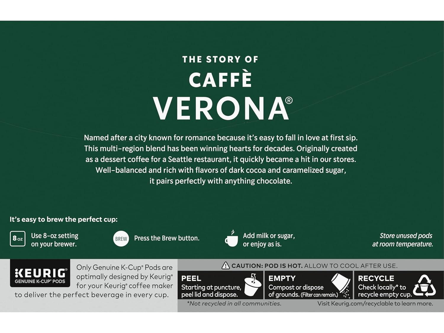 imageStarbucks KCup Coffee Pods Flavored Hot Cocoa Classic Hot Cocoa 60 Keurig PodsCaff Verona