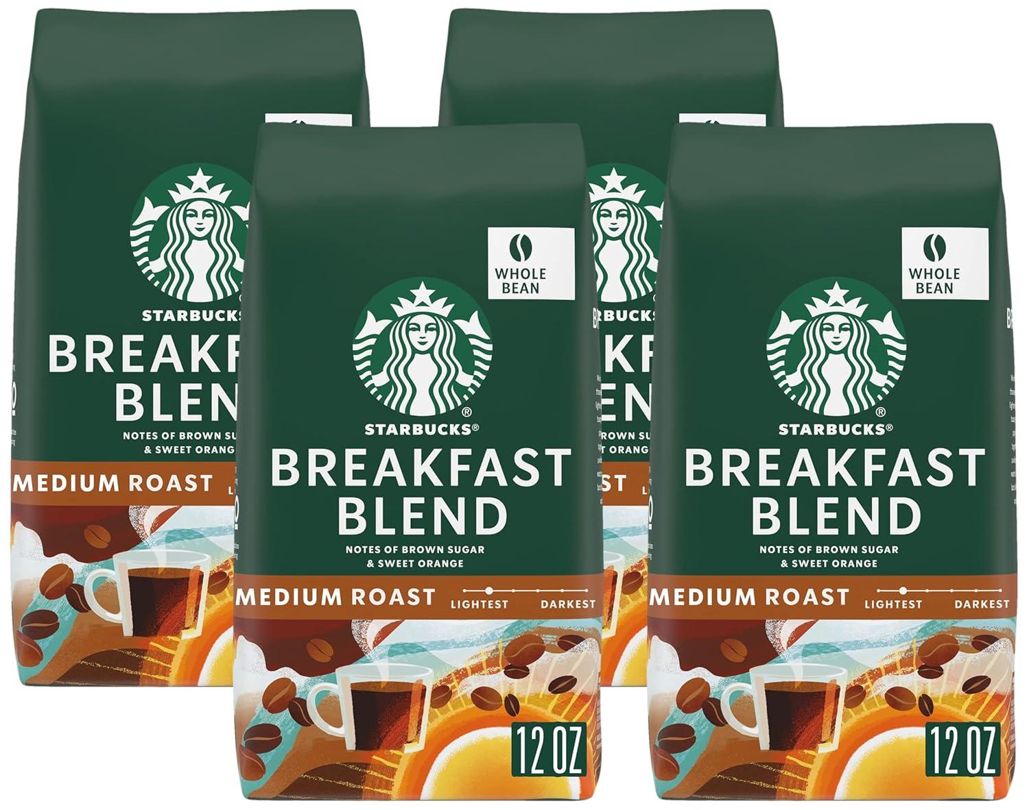 imageStarbucks Whole Coffee Beans Medium Roast Hot or Iced Coffee Breakfast Blend Six 12 oz BagsBreakfast Blend