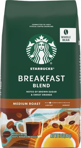 imageStarbucks Whole Coffee Beans Medium Roast Hot or Iced Coffee Breakfast Blend Six 12 oz BagsBreakfast Blend