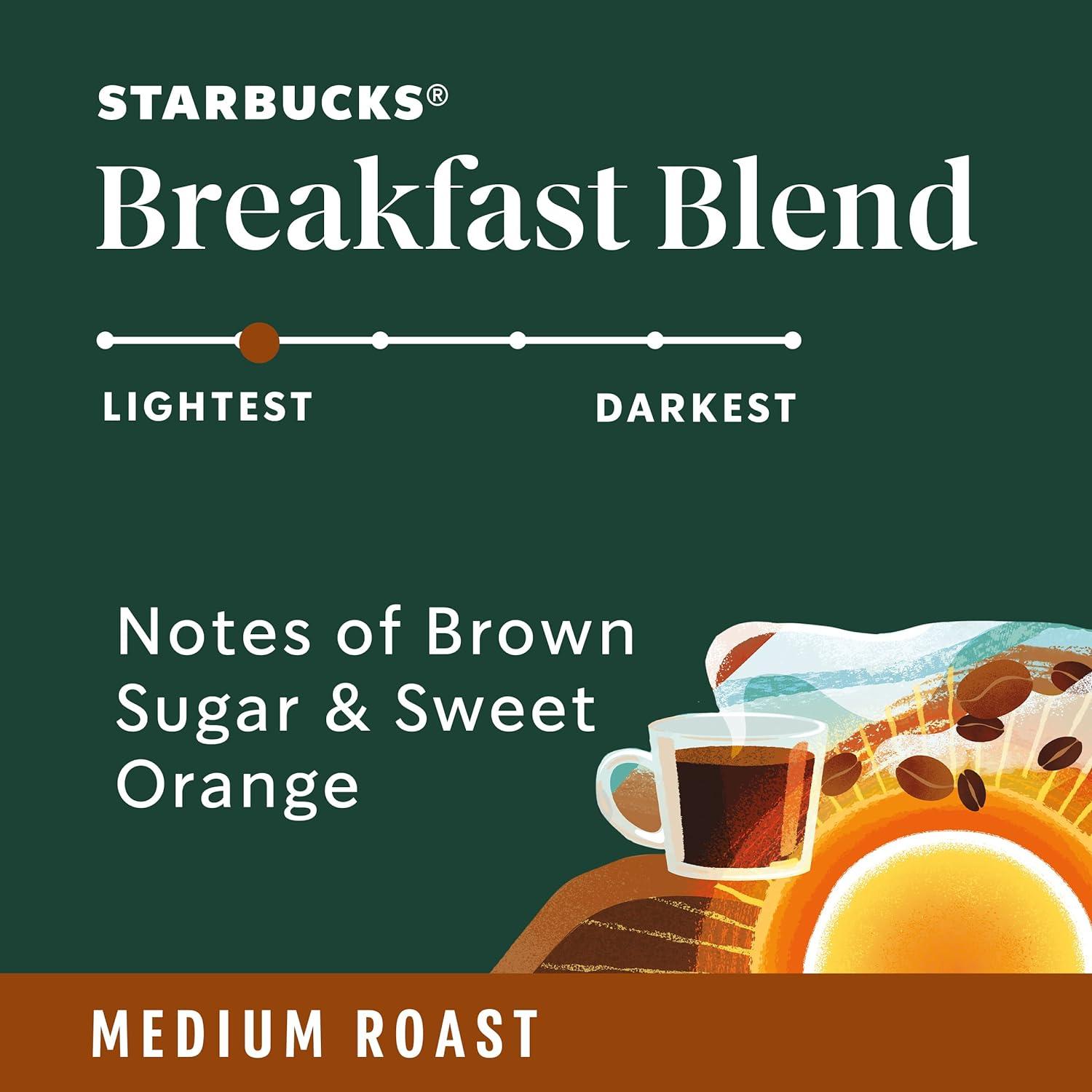imageStarbucks Whole Coffee Beans Medium Roast Hot or Iced Coffee Breakfast Blend Six 12 oz BagsBreakfast Blend