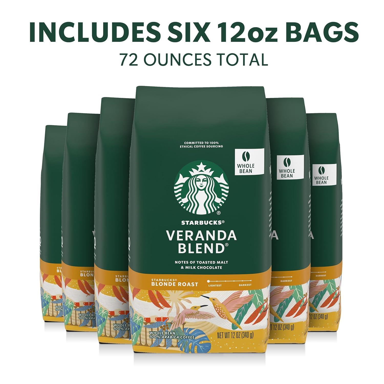 imageStarbucks Whole Coffee Beans Starbucks Blonde Roast Hot or Iced Coffee Veranda Blend Six 12 oz BagsVeranda