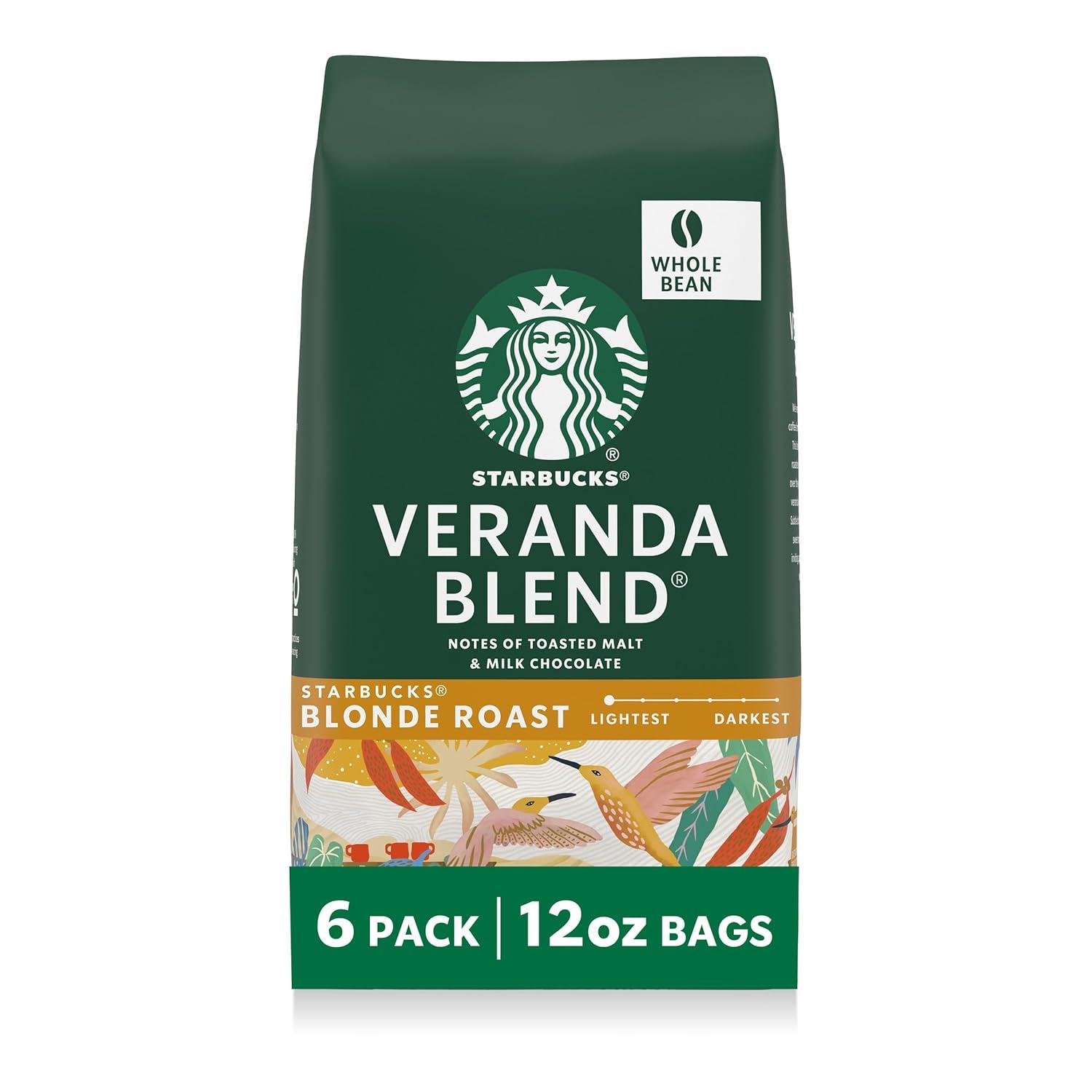 imageStarbucks Whole Coffee Beans Starbucks Blonde Roast Hot or Iced Coffee Veranda Blend Six 12 oz BagsVeranda