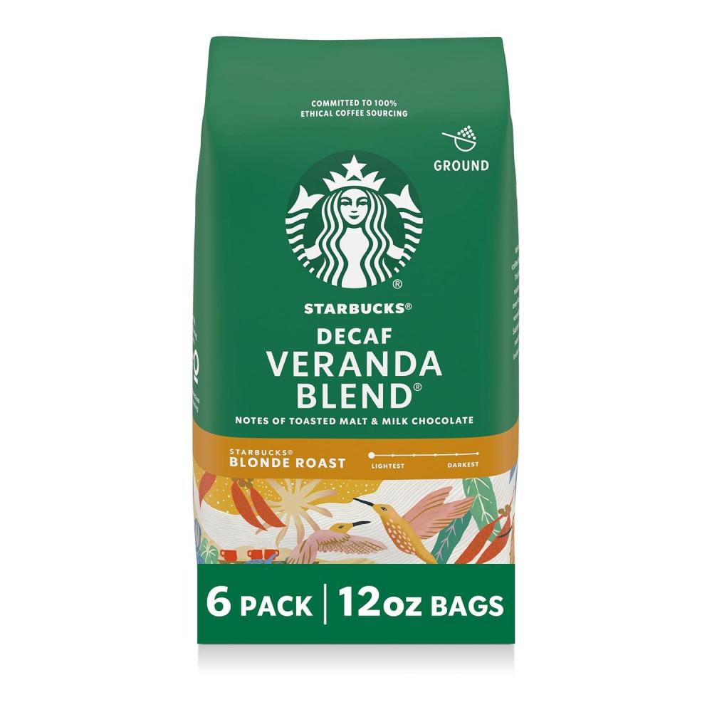 imageStarbucks Ground Coffee Blonde Roast Hot or Iced Coffee Decaf Veranda Blend Six 12 oz Bags12 Ounce Pack of 6
