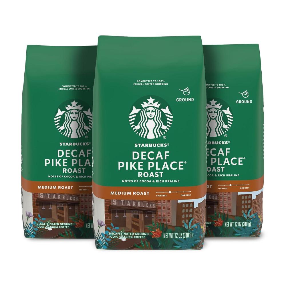 imageStarbucks Ground Coffee Medium Roast Coffee Decaf Pike Place Roast 100 Arabica 3 bags 12 oz eachDecaf Pike Place Roast