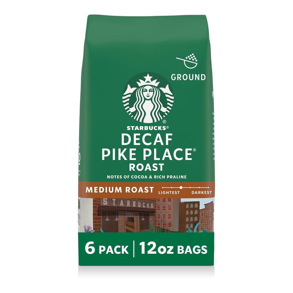 imageStarbucks Ground Coffee Medium Roast Hot or Iced Coffee Decaf House Blend Six 12 oz BagsDecaf Pike Place