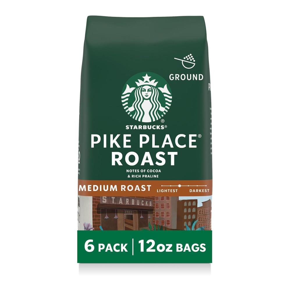imageStarbucks Ground Coffee Medium Roast Hot or Iced Coffee Variety Pack Three 12 oz BagsPike Place