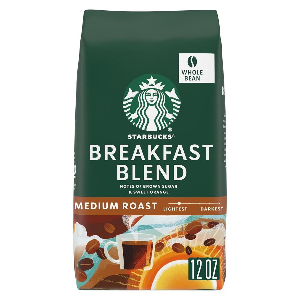 imageStarbucks Whole Coffee Beans Medium Roast Hot or Iced Coffee Breakfast Blend Six 12 oz BagsBreakfast Blend