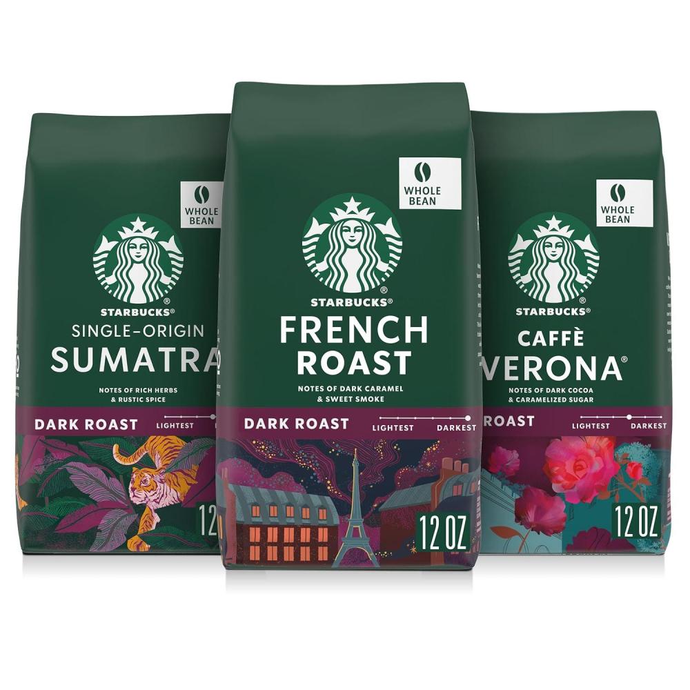 imageStarbucks Whole Coffee Beans Medium Roast Hot or Iced Coffee Variety Pack Three 12 oz BagsDark Roast Variety Pack