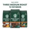 Starbucks Ground Coffee, Medium Roast Hot or Iced Coffee, Variety Pack, Three 12 oz Bags​(Medium Variety Pack)