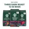 Starbucks Whole Coffee Beans, Medium Roast Hot or Iced Coffee, Variety Pack, Three 12 oz Bags(Dark Roast Variety Pack)