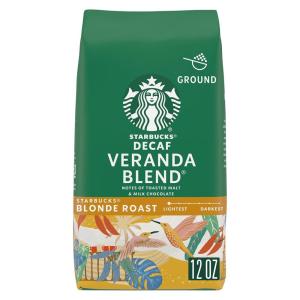 Starbucks Ground Coffee, Blonde Roast Hot or Iced Coffee, Decaf Veranda Blend, Six 12 oz Bags​(12 Ounce (Pack of 1))