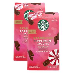 Starbucks Ground Coffee, Blonde Roast Hot or Iced Coffee, Veranda Blend, Six 12 oz Bags​(Peppermint Mocha)