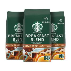 Starbucks Ground Coffee, Medium Roast Coffee, Decaf Pike Place Roast, 100% Arabica, 3 bags (12 oz each)(Breakfast)