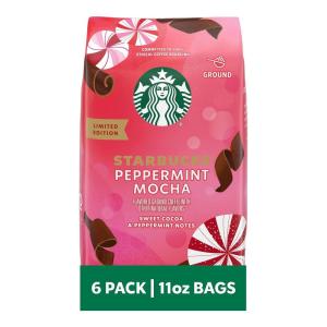 Starbucks Ground Coffee, Medium Roast Coffee, Decaf Pike Place Roast, 100% Arabica, 3 bags (12 oz each)(Peppermint Mocha)