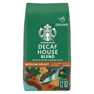 Starbucks Ground Coffee, Medium Roast Hot or Iced Coffee, Decaf House Blend, Six 12 oz Bags​(Decaf House Blend)