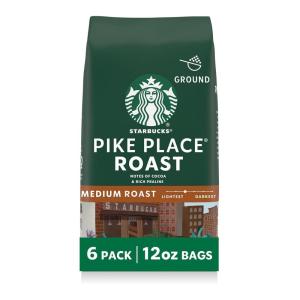 Starbucks Ground Coffee, Medium Roast Hot or Iced Coffee, Variety Pack, Three 12 oz Bags​(Pike Place)