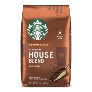Starbucks Whole Coffee Beans, Medium Roast Hot or Iced Coffee, Breakfast Blend, Six 12 oz Bags​(House Blend)