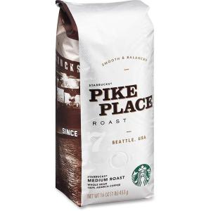Starbucks Whole Coffee Beans, Medium Roast Hot or Iced Coffee, Pike Place Roast, Six 12 oz Bags​(Original)