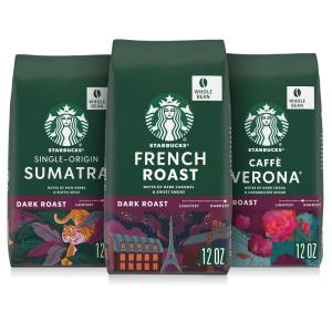 Starbucks Whole Coffee Beans, Medium Roast Hot or Iced Coffee, Variety Pack, Three 12 oz Bags(Dark Roast Variety Pack)