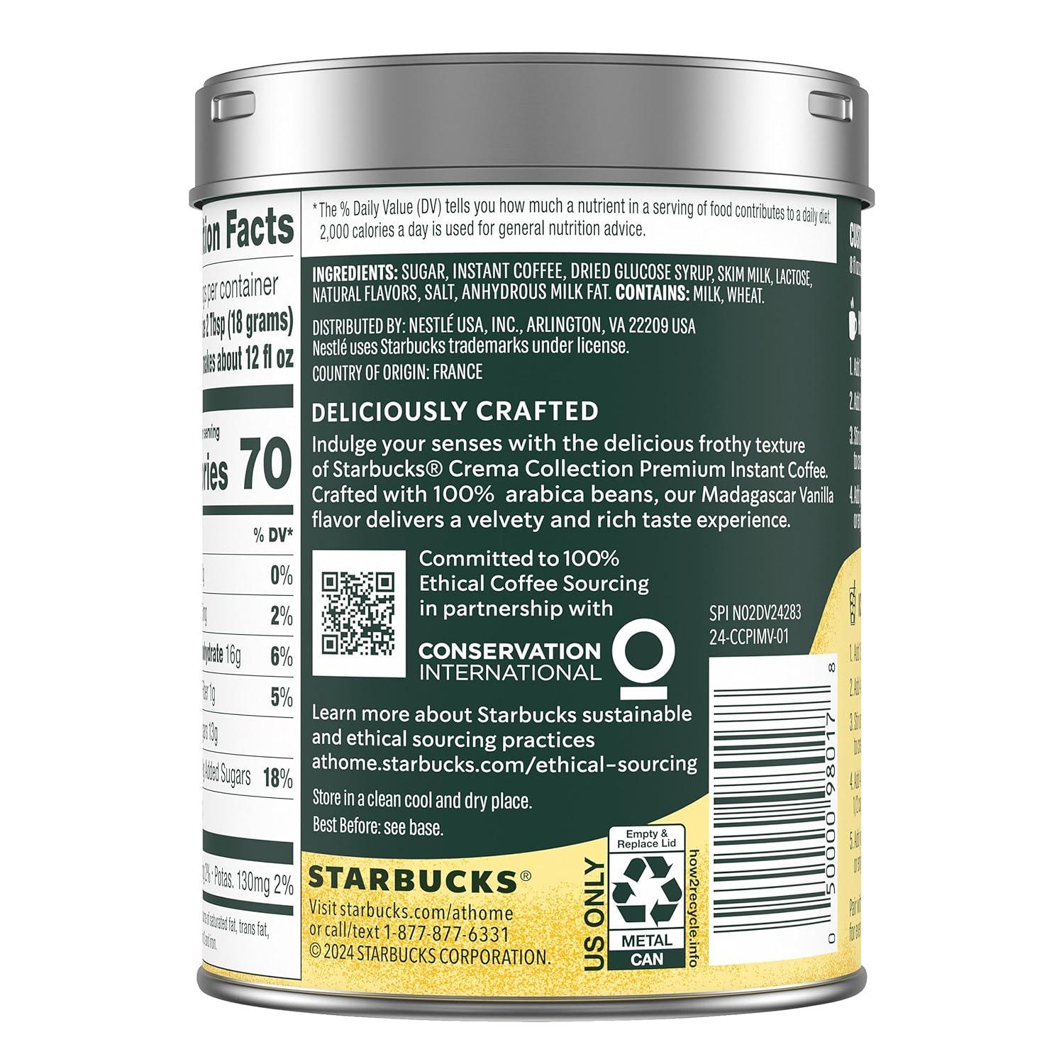 imageStarbucks Crema Collection Premium Instant Madagascar Vanilla Flavored Instant Coffee 100 Arabica Beans 3 Tins 712 Oz Each