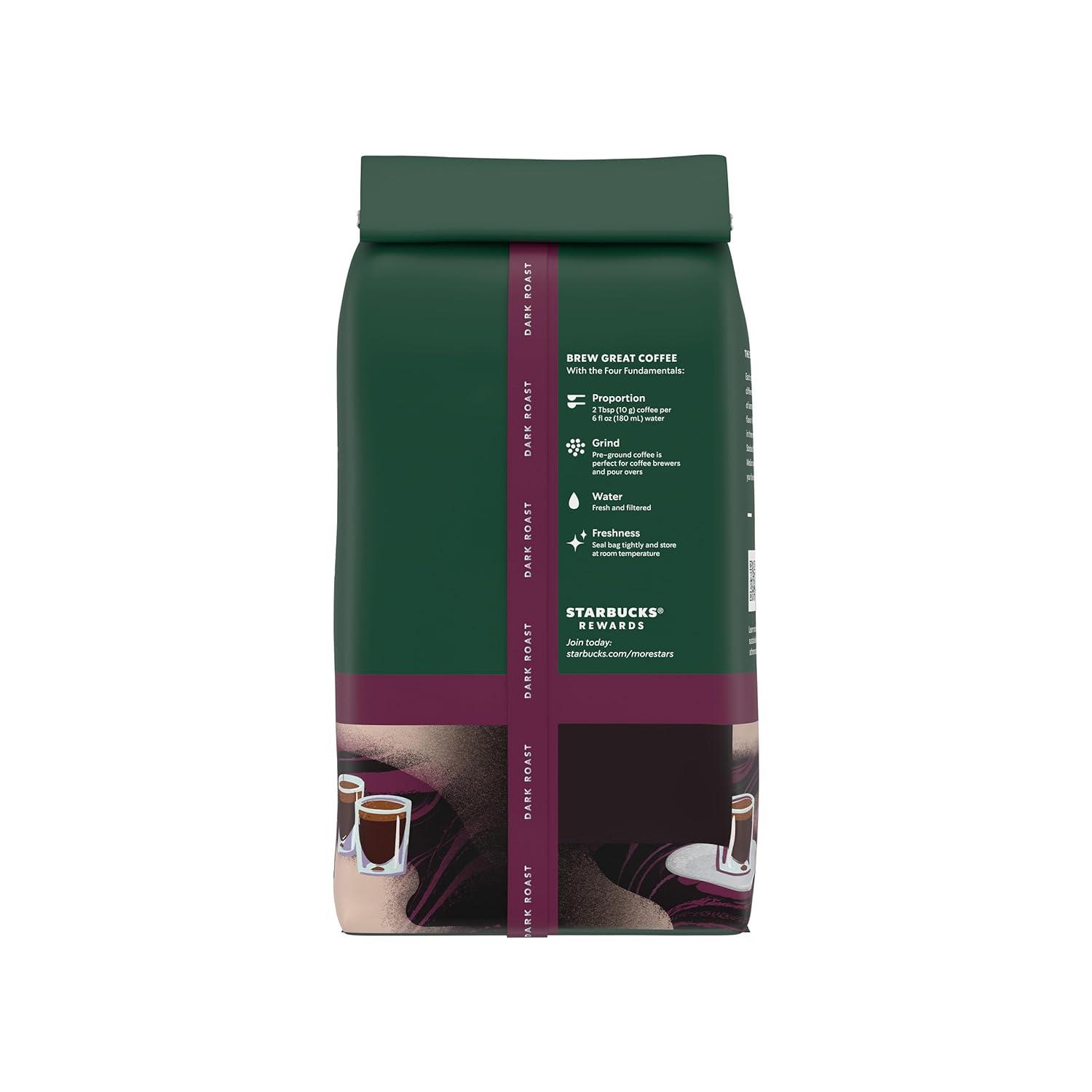 imageStarbucks Ground Coffee Dark Roast Coffee Espresso Roast 100 Arabica 1 bag 28 oz28 Ounce Pack of 4