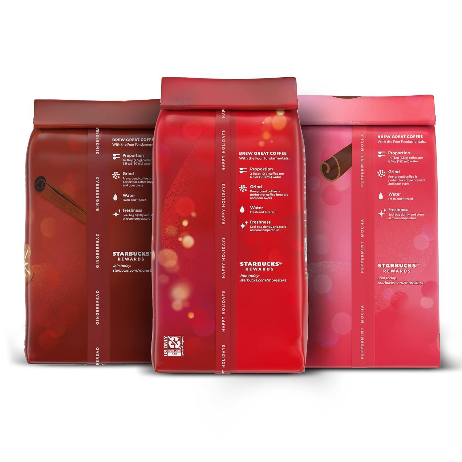 imageStarbucks Ground Coffee Dark Roast Hot or Iced Coffee Variety Pack Three 12 oz BagsNEW Winter Variety