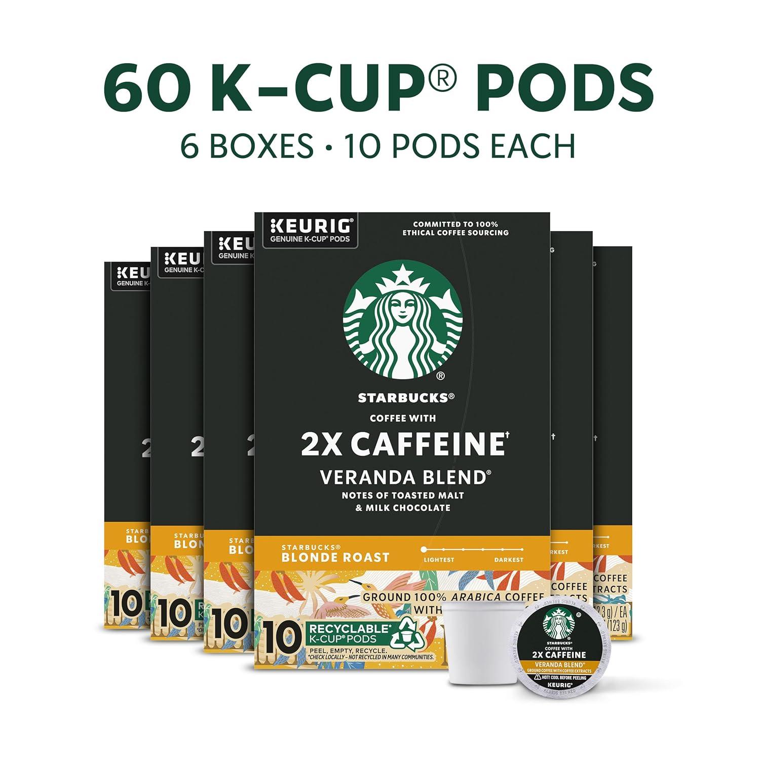 imageStarbucks KCup Coffee Pods Starbucks Blonde Roast With 2X Caffeine Hot or Iced Coffee Veranda Blend 60 Keurig Pods