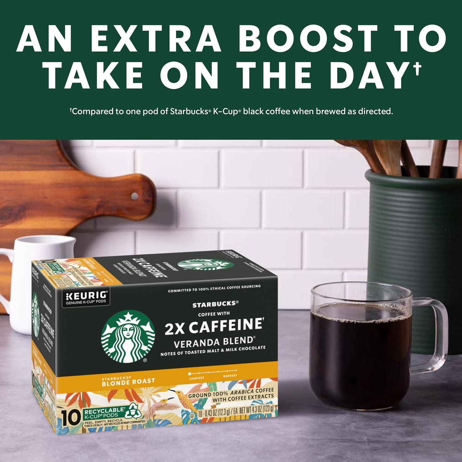 imageStarbucks KCup Coffee Pods Starbucks Blonde Roast With 2X Caffeine Hot or Iced Coffee Veranda Blend 60 Keurig Pods