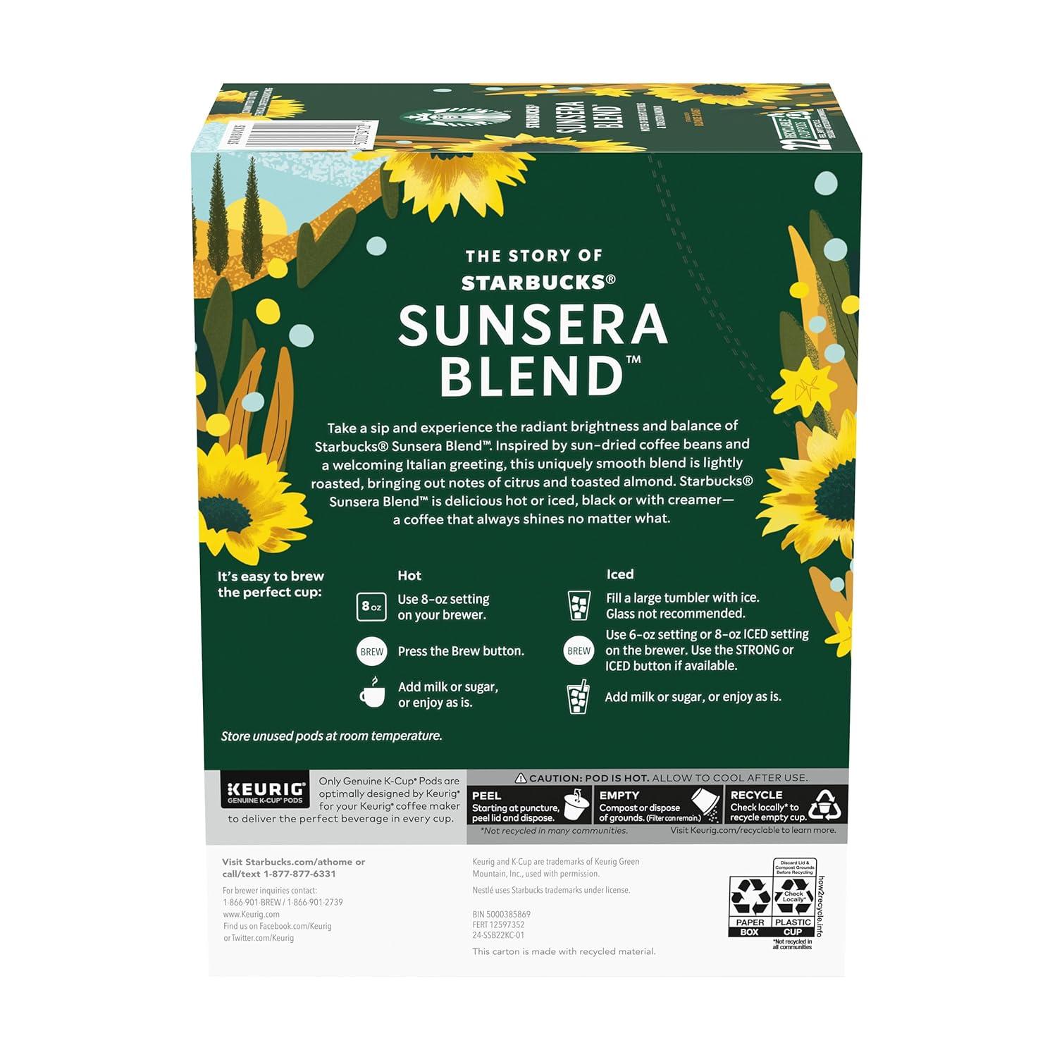 imageStarbucks KCup Coffee Pods Sunsera Blend For Keurig Coffee Makers 100 Arabica 1 Box 40 Pods
