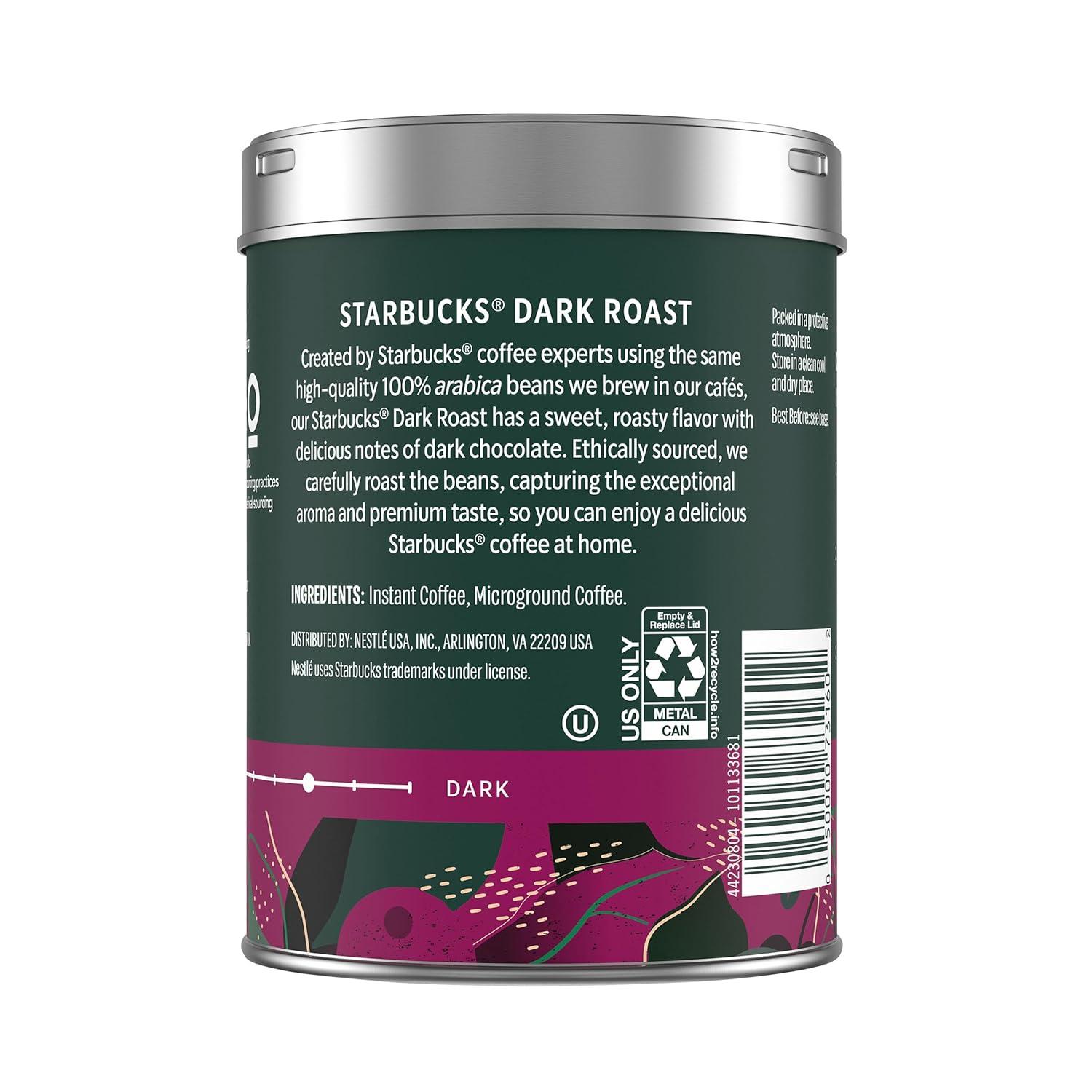 imageStarbucks Premium Instant Coffee Dark Roast Coffee Arabica Beans Three 317 oz Tins317 Ounce Pack of 6