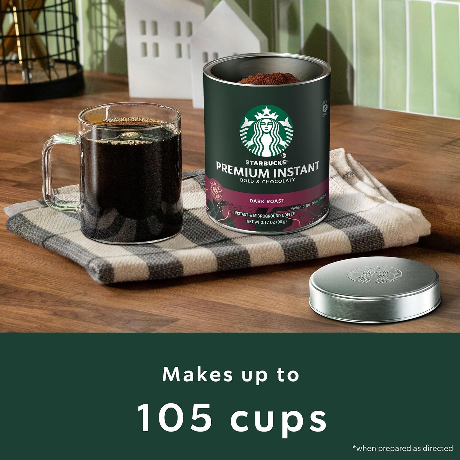 imageStarbucks Premium Instant Coffee Dark Roast Coffee Arabica Beans Three 317 oz Tins317 Ounce Pack of 6