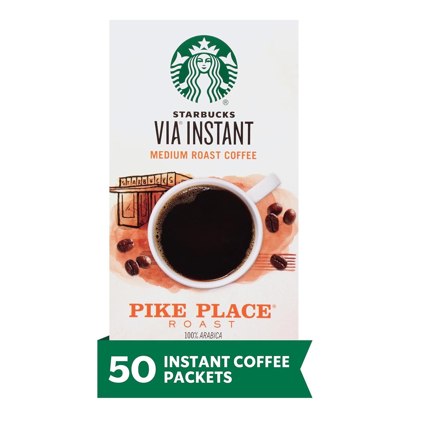 imageStarbucks VIA Instant Coffee Medium Roast Coffee Pike Place Roast 100 Arabica SingleServe 1 Box 50 PacketsPike Place Roast