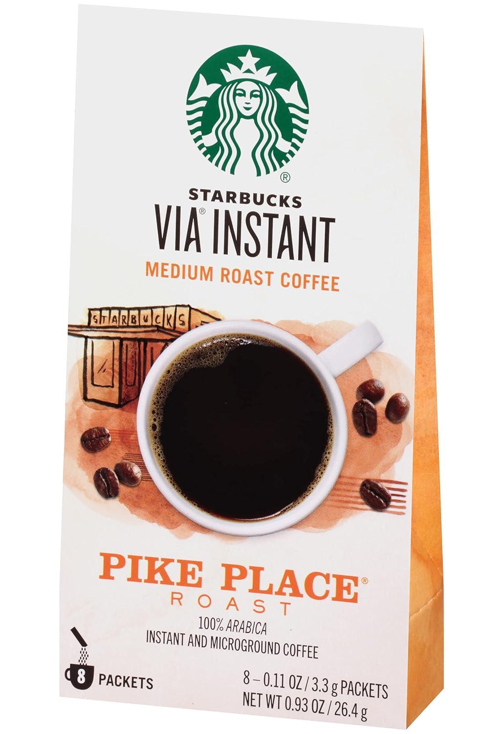 imageStarbucks VIA Instant Coffee Medium Roast Coffee Pike Place Roast 100 Arabica SingleServe 1 Box 50 PacketsPike Place Roast