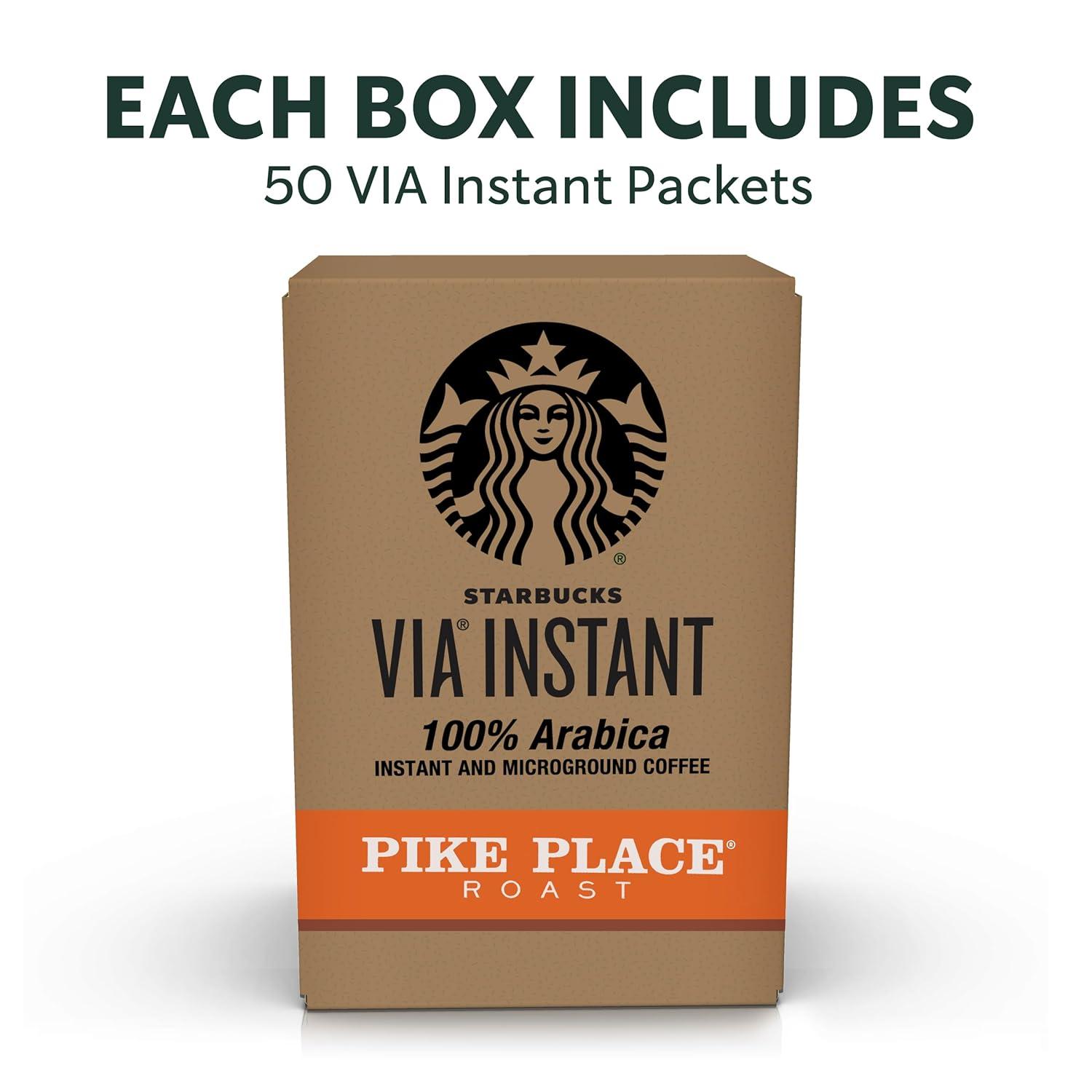 imageStarbucks VIA Instant Coffee Medium Roast Coffee Pike Place Roast 100 Arabica SingleServe 1 Box 50 PacketsPike Place Roast