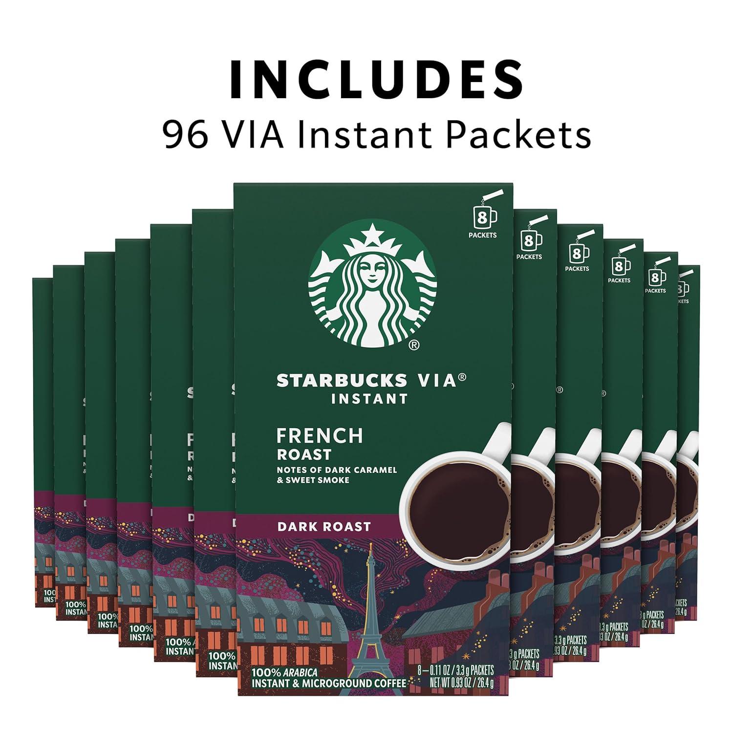 imageStarbucks VIA Instant Coffee Packets Single Serve Dark Roast Coffee French Roast 96 Packets French Roast