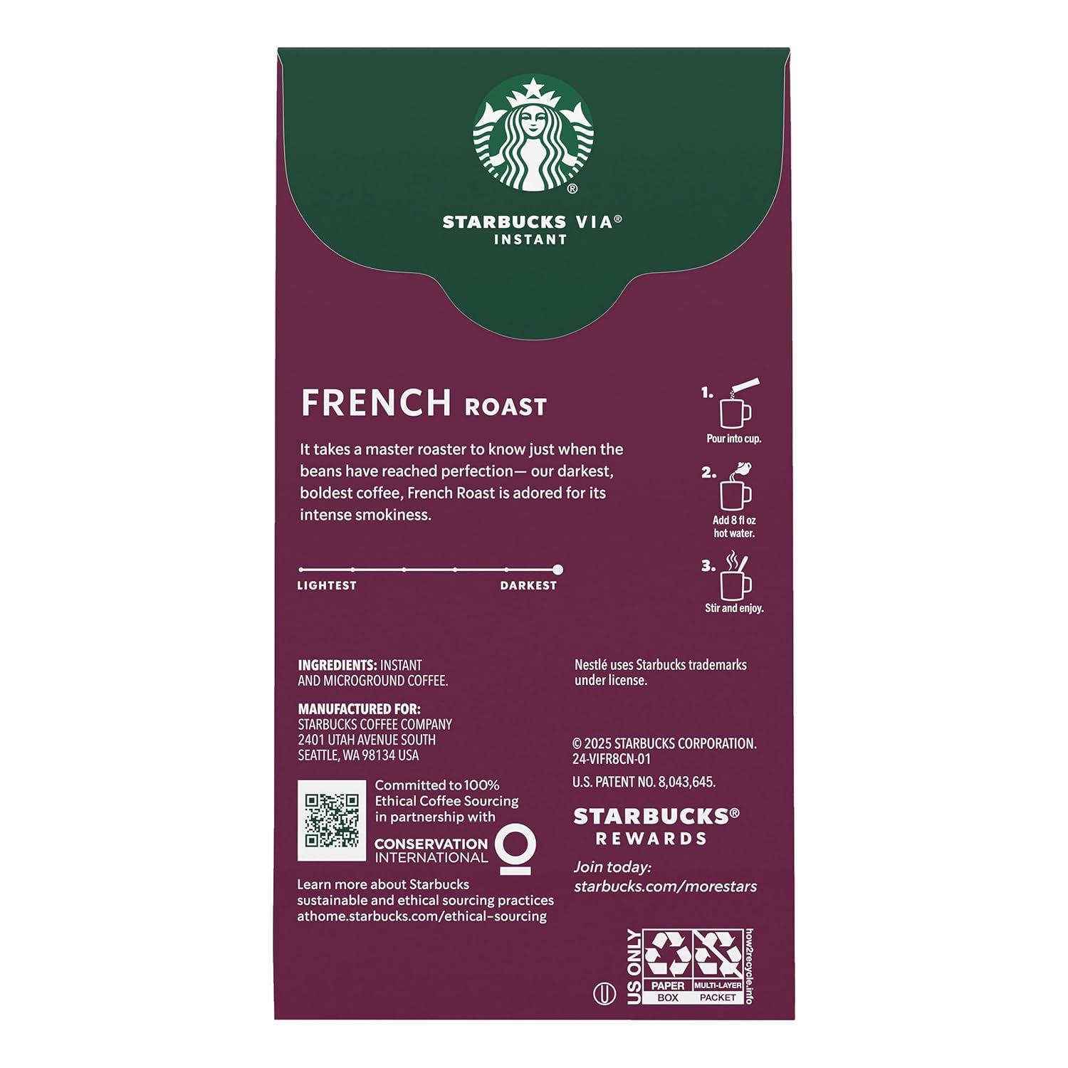 imageStarbucks VIA Instant Coffee Packets Single Serve Dark Roast Coffee French Roast 96 Packets French Roast