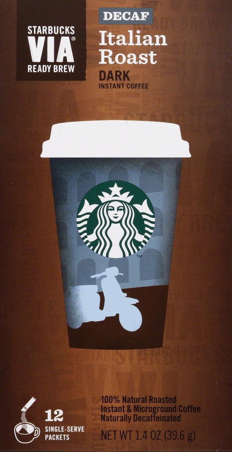 imageStarbucks VIA Instant Coffee Packets Single Serve Dark Roast Coffee Italian Roast 96 PacketsDecaf Italian Roast