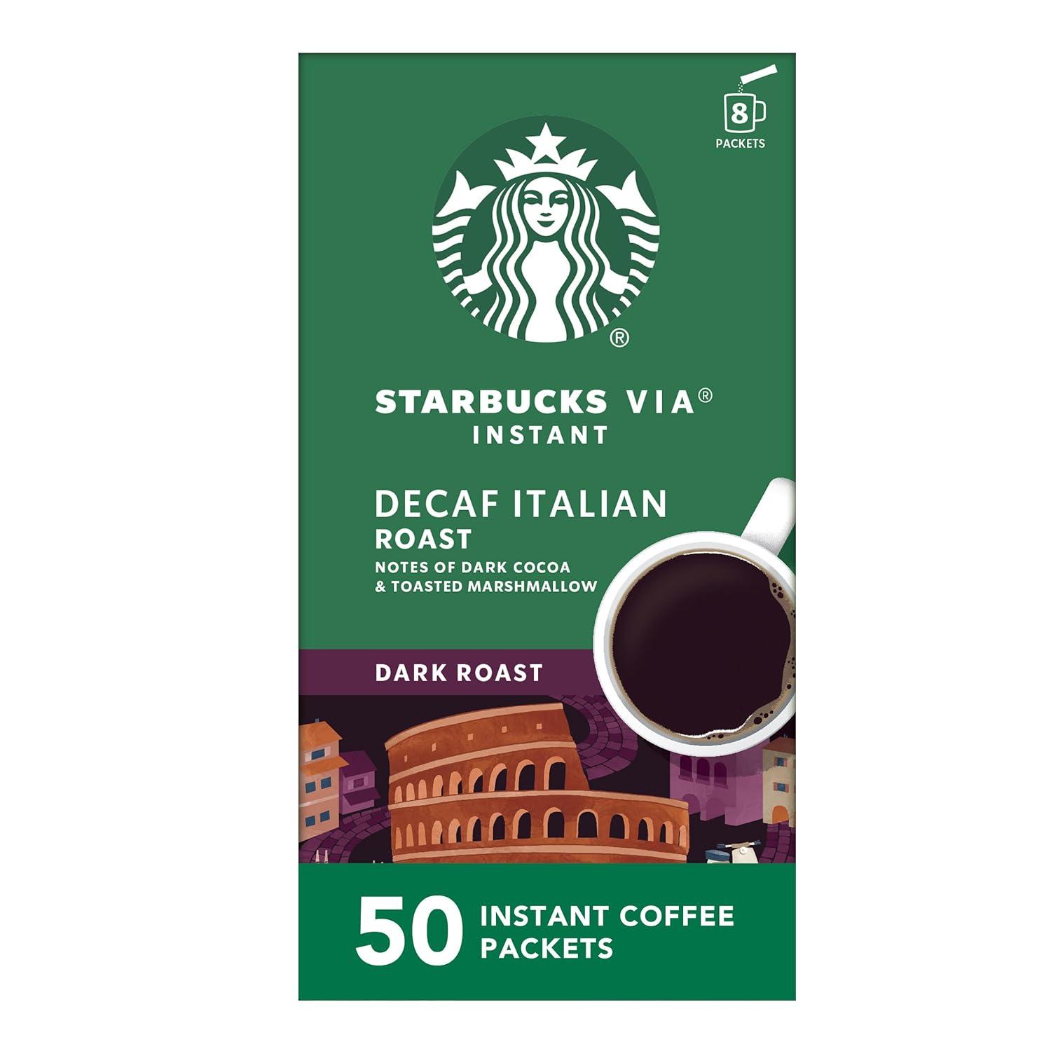 imageStarbucks VIA Instant Coffee Packets Single Serve Dark Roast Coffee Italian Roast 96 PacketsDecaf Italian Roast