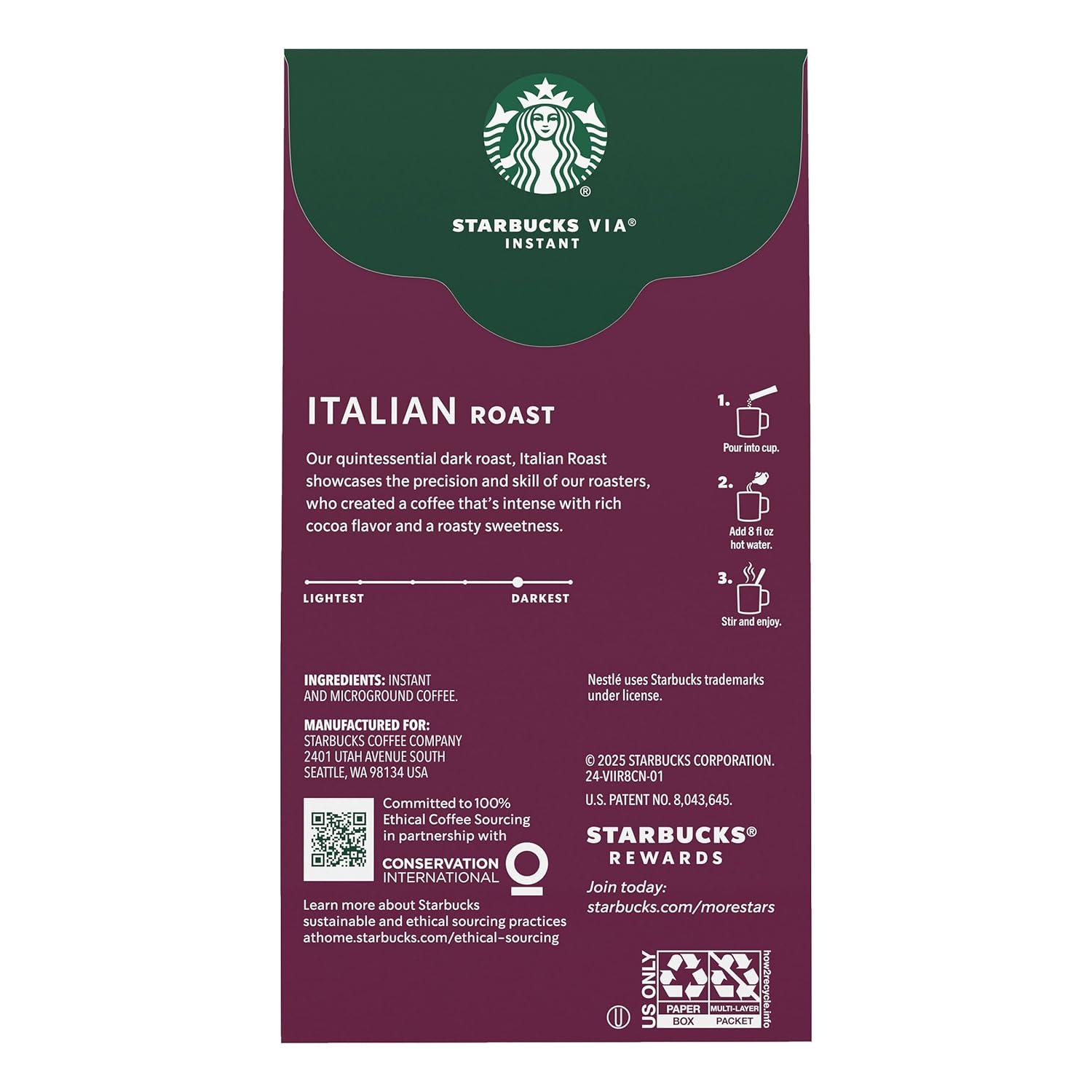 imageStarbucks VIA Instant Coffee Packets Single Serve Dark Roast Coffee Italian Roast 96 PacketsItalian Roast