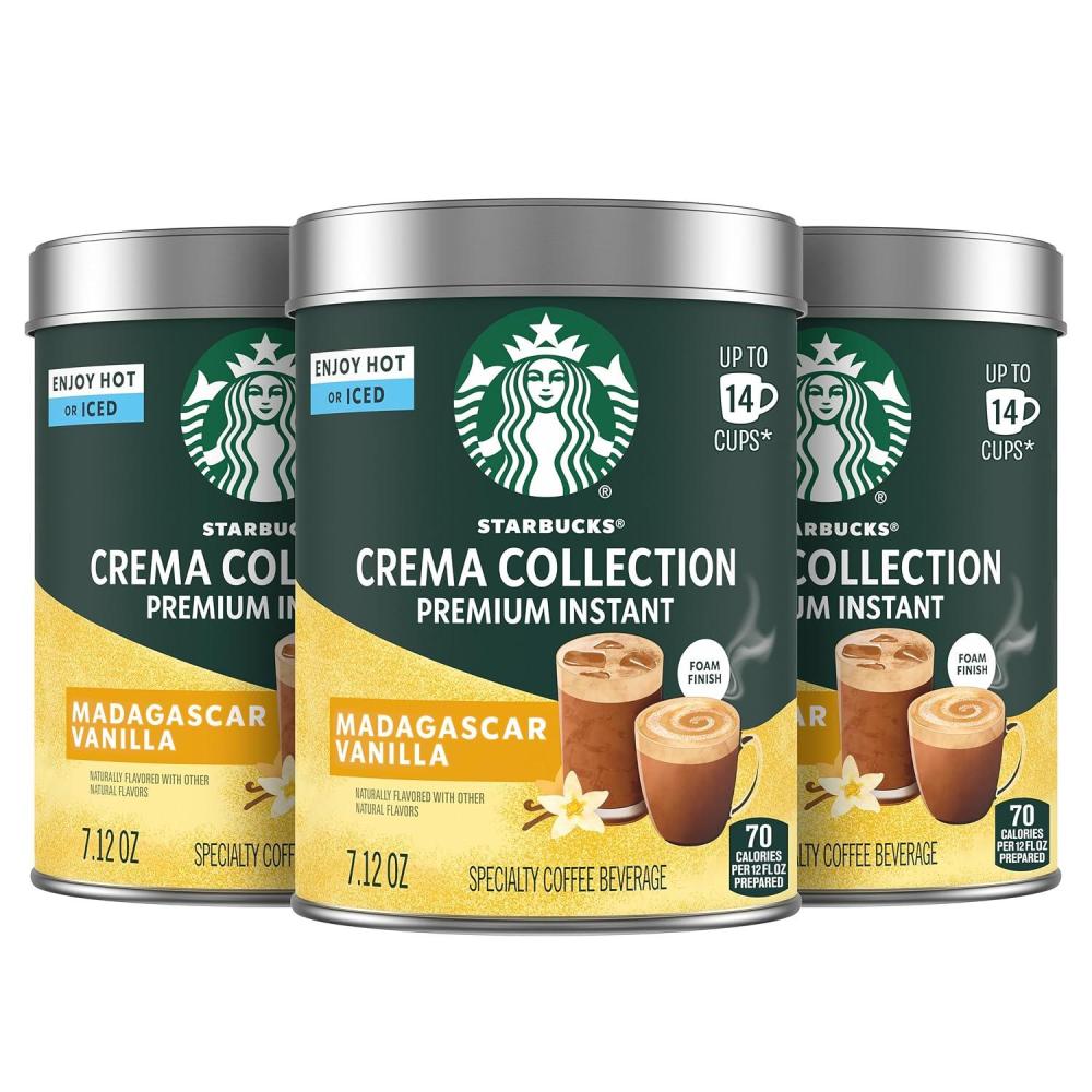 imageStarbucks Crema Collection Premium Instant Madagascar Vanilla Flavored Instant Coffee 100 Arabica Beans 3 Tins 712 Oz Each