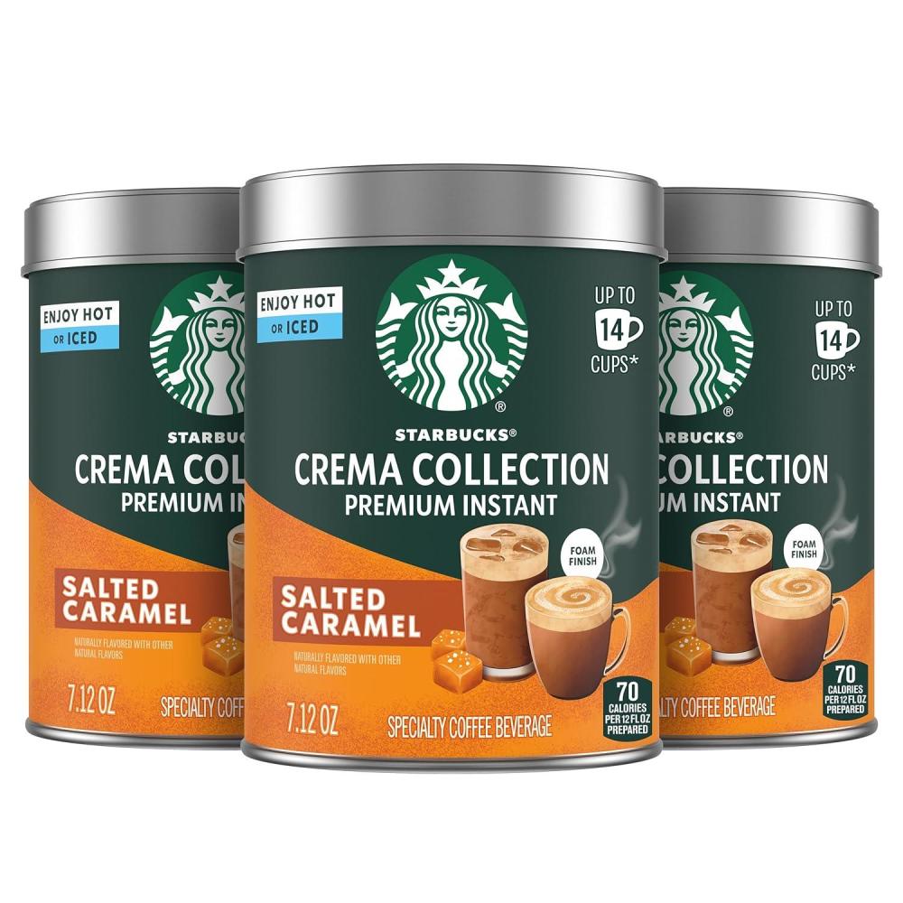 imageStarbucks Crema Collection Premium Instant Salted Caramel Flavored Instant Coffee 100 Arabica Beans 3 Tins 712 Oz Each