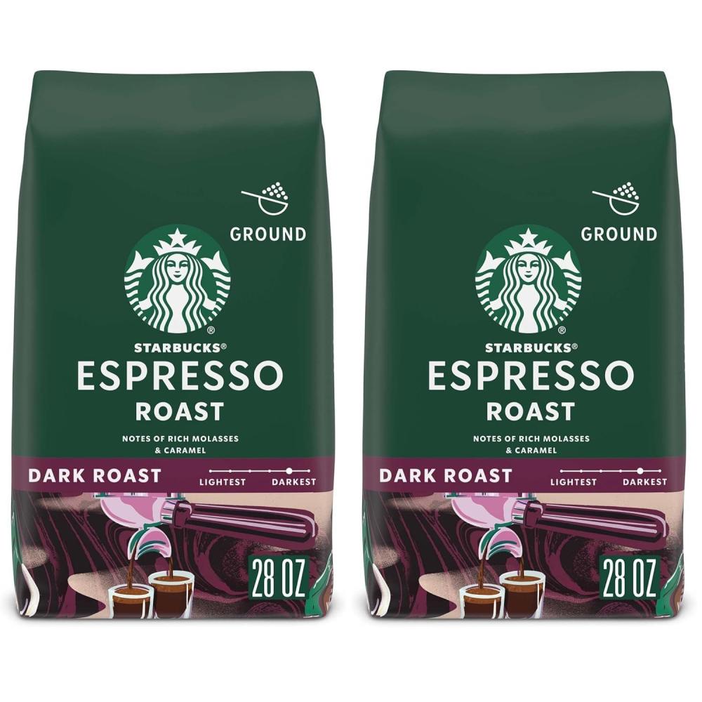 imageStarbucks Ground Coffee Dark Roast Coffee Espresso Roast 100 Arabica 1 bag 28 oz28 Ounce Pack of 2