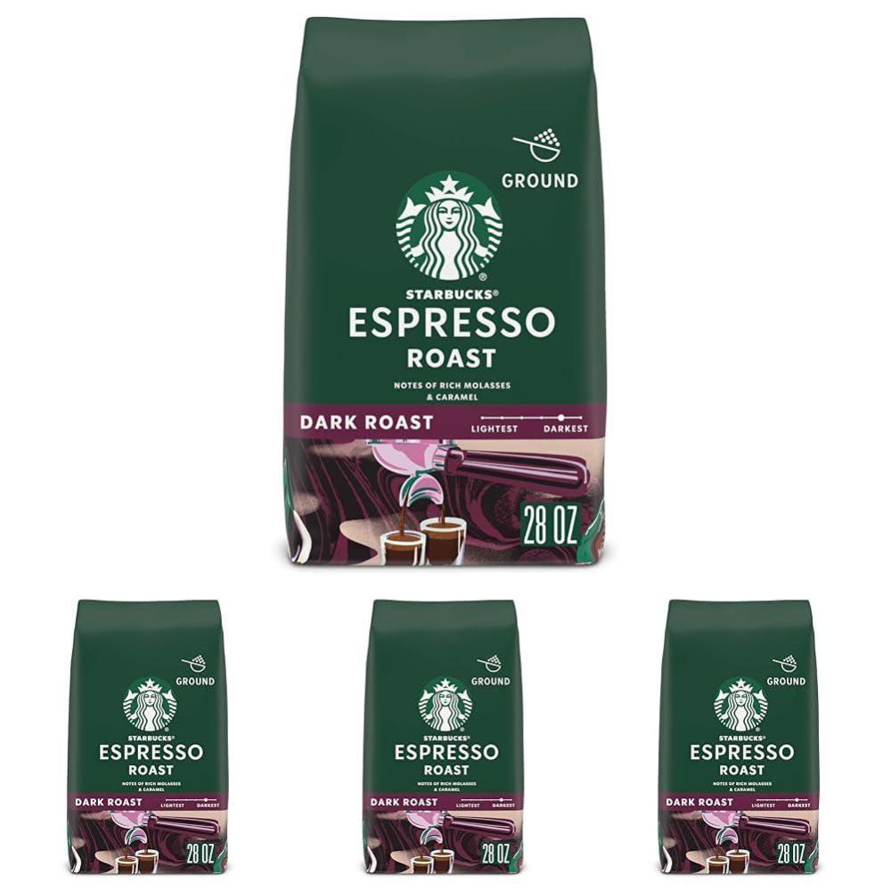 imageStarbucks Ground Coffee Dark Roast Coffee Espresso Roast 100 Arabica 1 bag 28 oz28 Ounce Pack of 4