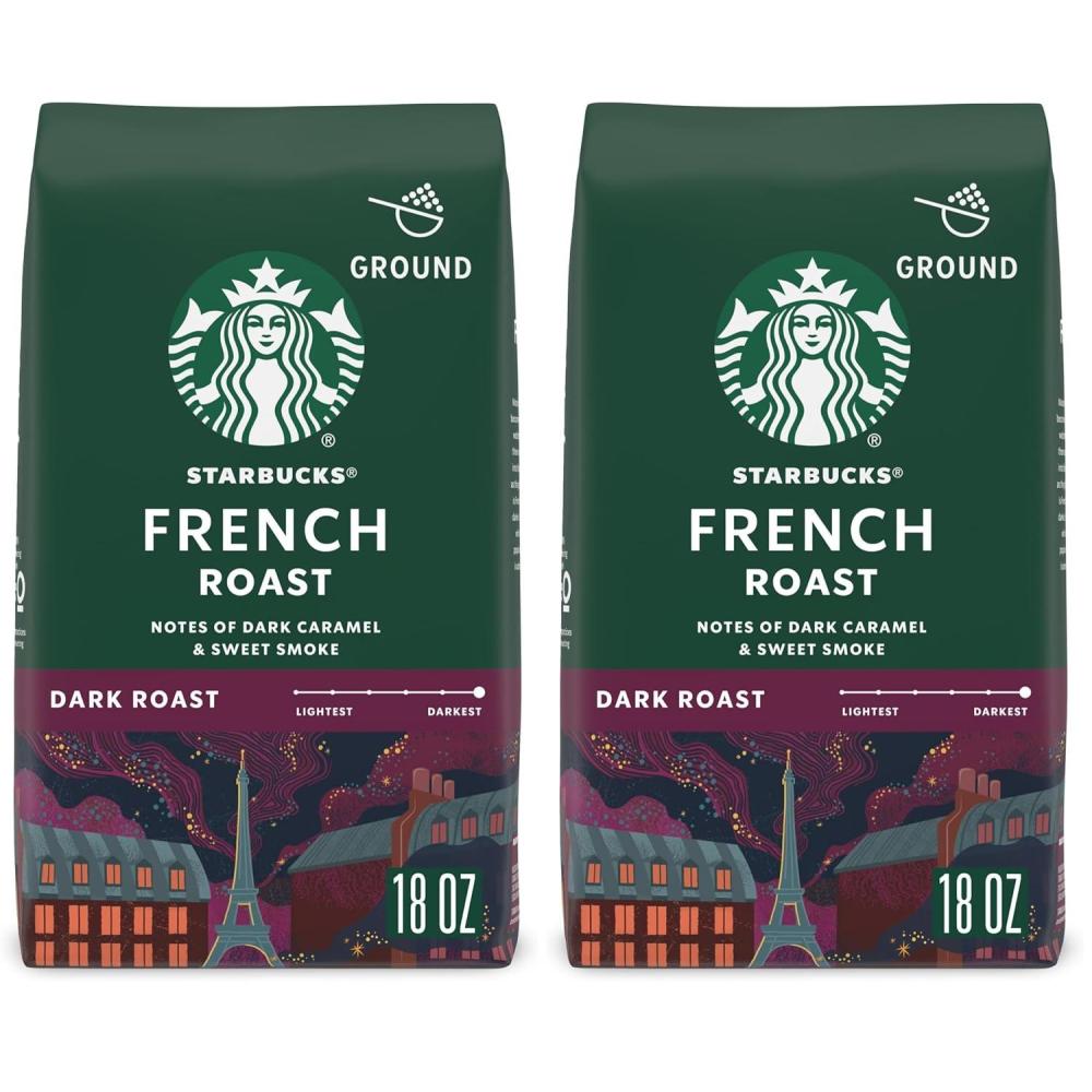 imageStarbucks Ground Coffee Dark Roast Hot or Iced Coffee French Roast 18 oz18 Ounce Pack of 2