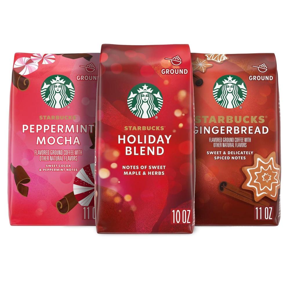 imageStarbucks Ground Coffee Dark Roast Hot or Iced Coffee Variety Pack Three 12 oz BagsNEW Winter Variety