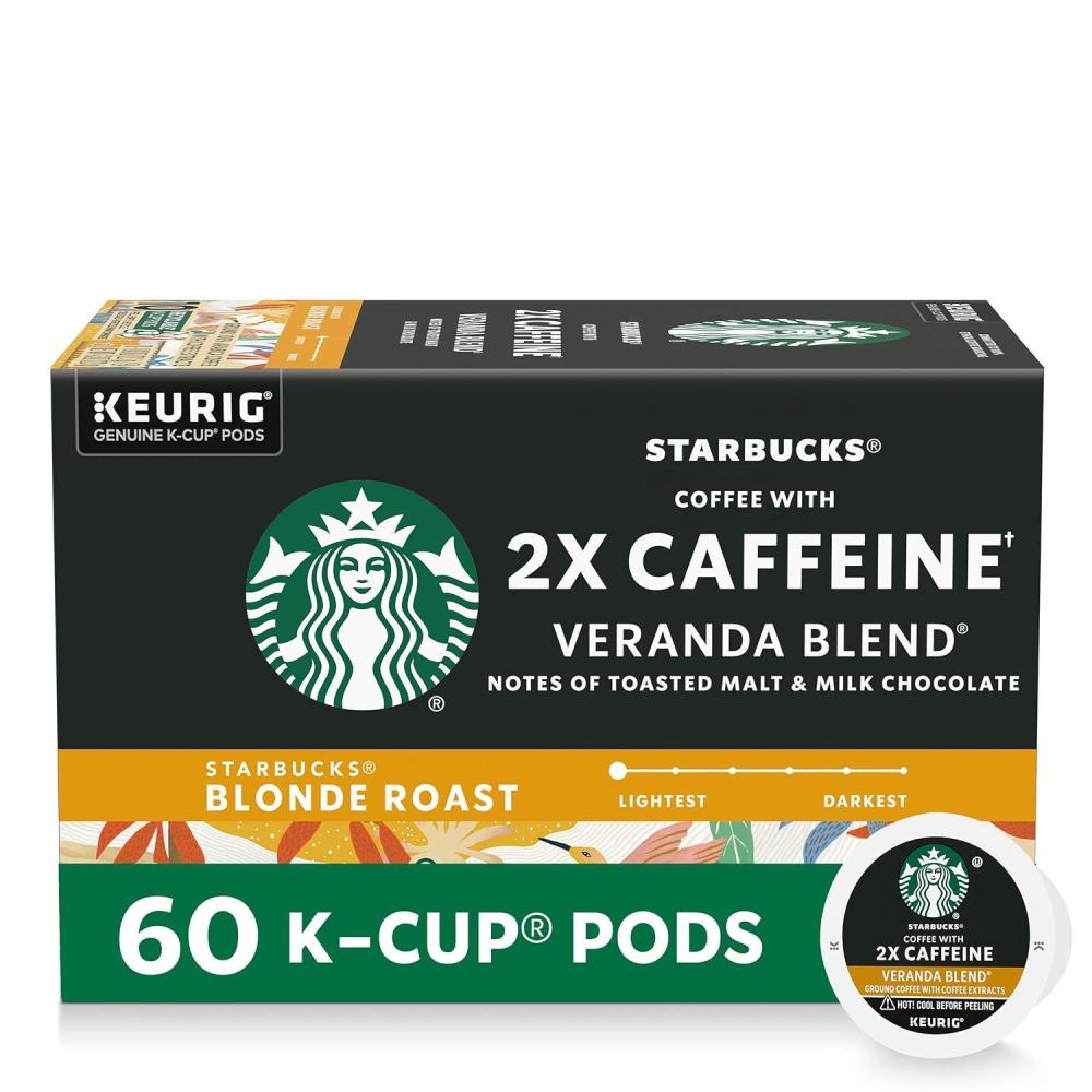 imageStarbucks KCup Coffee Pods Starbucks Blonde Roast With 2X Caffeine Hot or Iced Coffee Veranda Blend 60 Keurig Pods