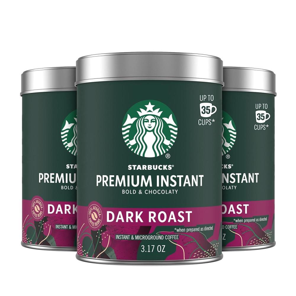 imageStarbucks Premium Instant Coffee Dark Roast Coffee Arabica Beans Three 317 oz Tins317 Ounce Pack of 3