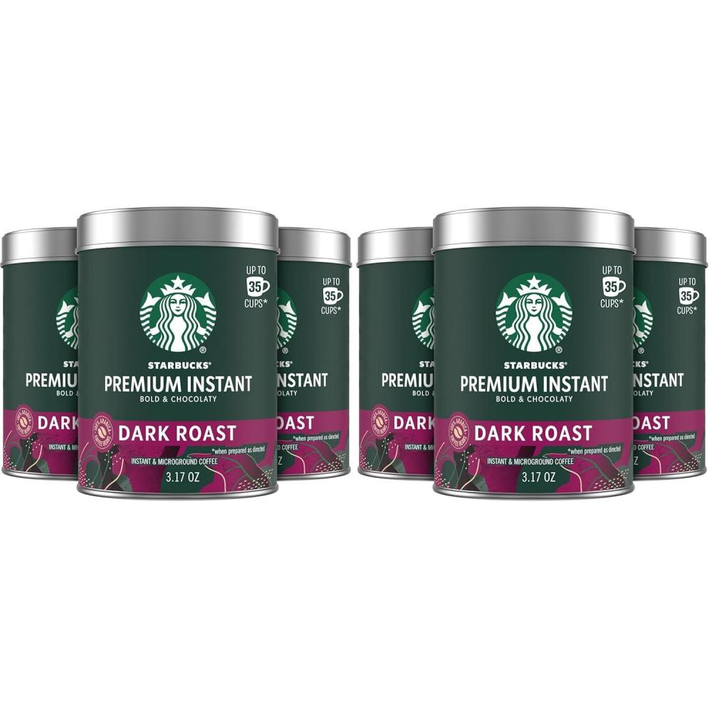 imageStarbucks Premium Instant Coffee Dark Roast Coffee Arabica Beans Three 317 oz Tins317 Ounce Pack of 6